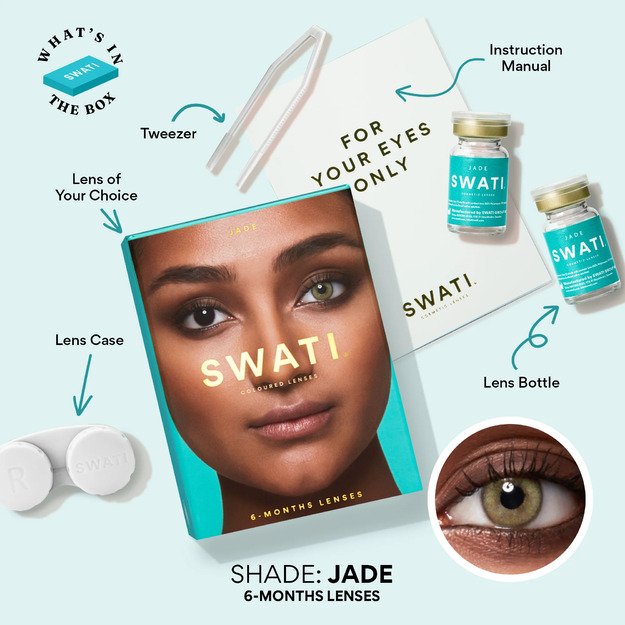SWATI Jade Green 6-mėnesių lešiai be dioptrijų 0.00 SWATI Cosmetics Jade - 6 month, JADE PWR, 0.00