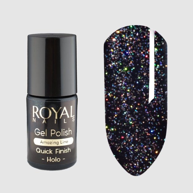 Viršutinis sluoksnis be lipnumo Royal Nails Quick Finish Holo 5 ml.