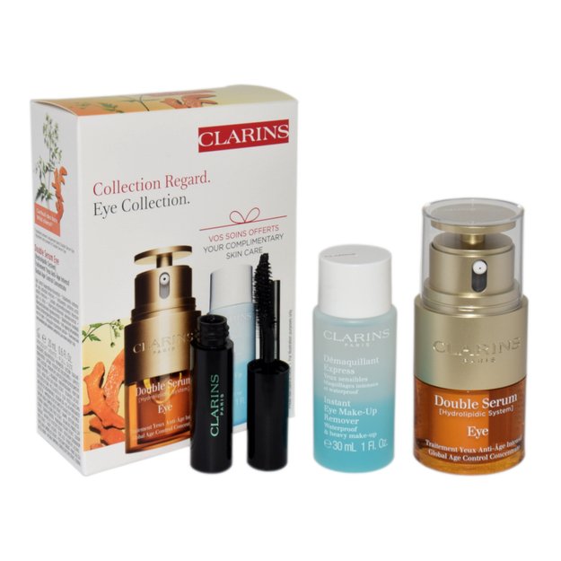 Zestaw Clarins Double Serum Eye 20ml + Instant Eye Make Up Remover 30ml + Mascara Supra Lift & Curl 3ml