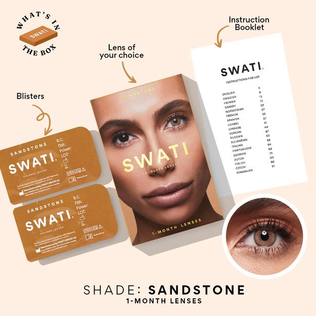 SWATI SANDSTONE 1-mėnesio lešiai be dioptrijų 0.00 SWATI Cosmetics 1 month, SANDSTONE PWR, 0.00