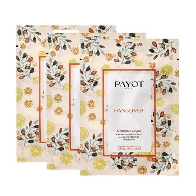 15 vienkartinių detoksikuojančių ir švytėjimą suteikiančių veido kaukių rinkinys - Payot Box 15 Masques Hangover 15x19ml