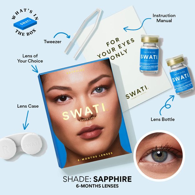 SWATI SAPPHIRE 6-mėnesių lešiai be dioptrijų 0.00 - SWATI Cosmetics 6 month, SAPPHIRE PWR, 0.00
