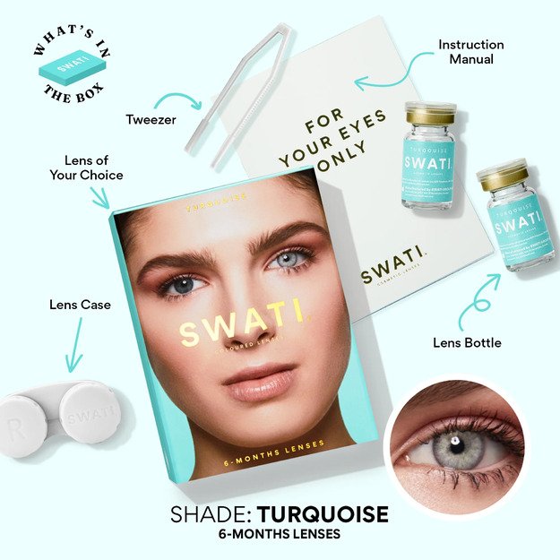 SWATI Turquoise 6-mėnesių lešiai be dioptrijų 0.00 - SWATI Cosmetics 6 month, Turquoise PWR, 0.00