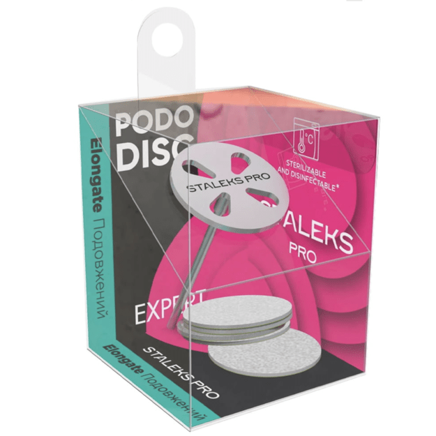 Pailgintas pedikiūro diskas PODODISC Staleks Expert rinkinys – kotelis, diskas + keičiamos šlifavimo naklijos M 180 grit, 20 mm, 5 vnt