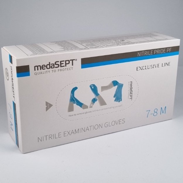M dydžio mėlynos nitrilinės pirštinės 100 vienetų Medasept Pride PF 7-8 M