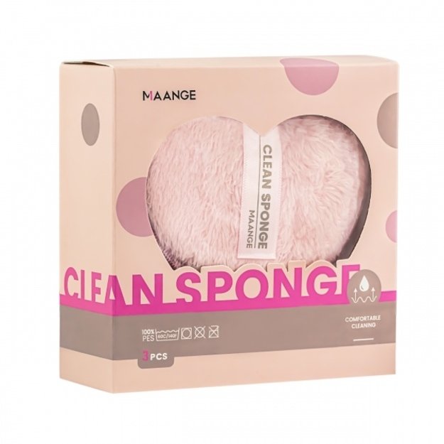 3 kempinėlių rinkinys makiažui nuvalyti ir veido prausimui Clean Sponge Baby Pink dėžutėje