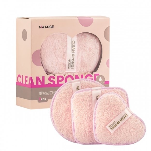 3 kempinėlių rinkinys makiažui nuvalyti ir veido prausimui Clean Sponge Baby Pink dėžutėje