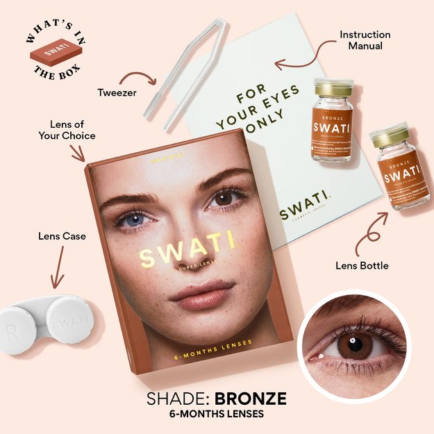 SWATI Cosmetics spalvoti lęšiai Bronze 6 mėn. naudojimo, natūraliai rudi, be dioptrijų (0.00) - SWATI Cosmetics Bronze - 6 months, BRONZE PWR, 0.00