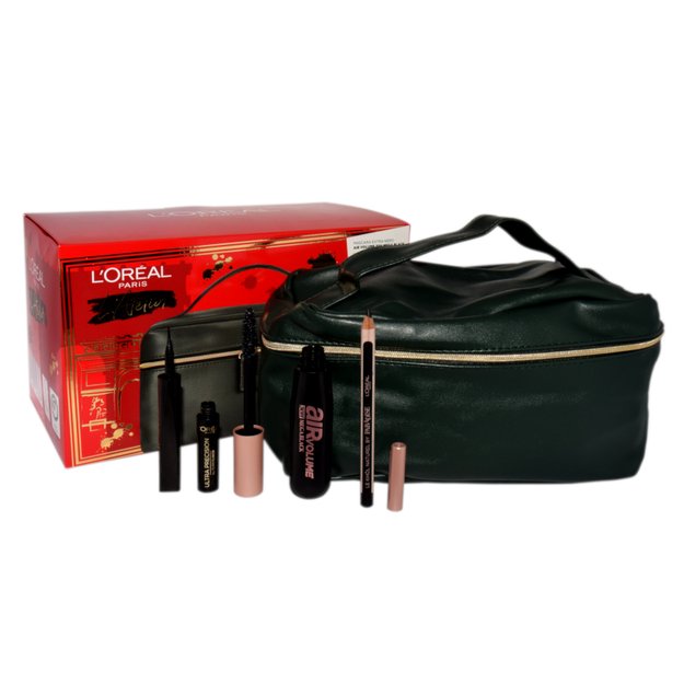 Zestaw L`Oreal Mascara Black Air Volume 30 H Mega Black+ Le Khol Midnight Black 101 + Superliner Black + Kosmetyczka