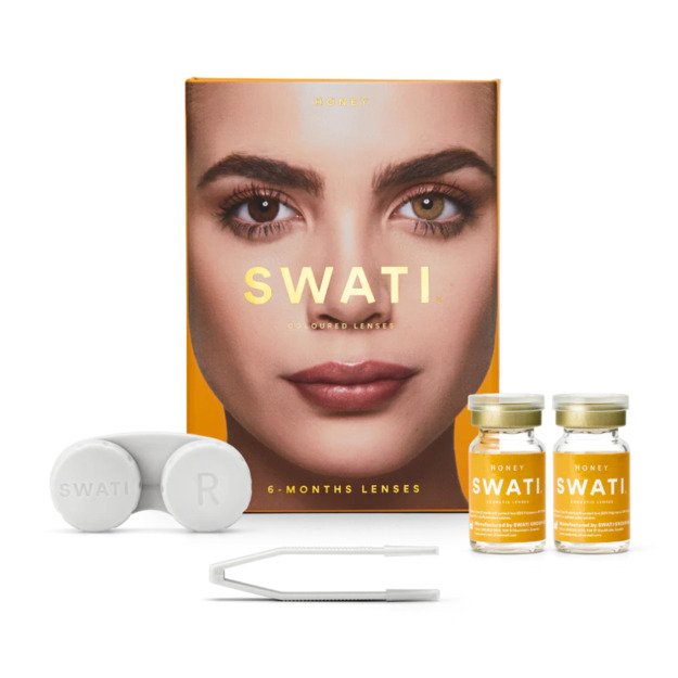 SWATI Cosmetics spalvoti lęšiai Honey 6 mėn. naudojimo, šviesiai ruda (medaus ir lazdyno riešutų atspalvio) spalva , be dioptrijų (0.00) - SWATI Cosmetics Honey - 6 months, HONEY PWR, 0.00