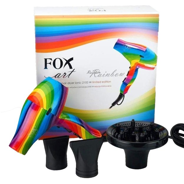 Plaukų džiovintuvas su jonizacijos funkcija ir difuzoriumi Fox Art Rainbow 2100W