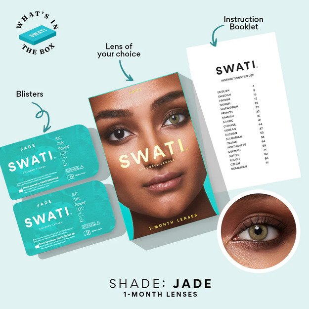 SWATI Jade Green 1-mėnesio lešiai be dioptrijų 0.00 SWATI Cosmetics Jade - 1 month, JADE PWR, 0.00