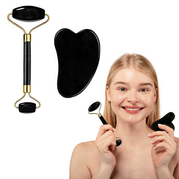 Veido masažo rinkinys – gua sha plokštelė + volelis