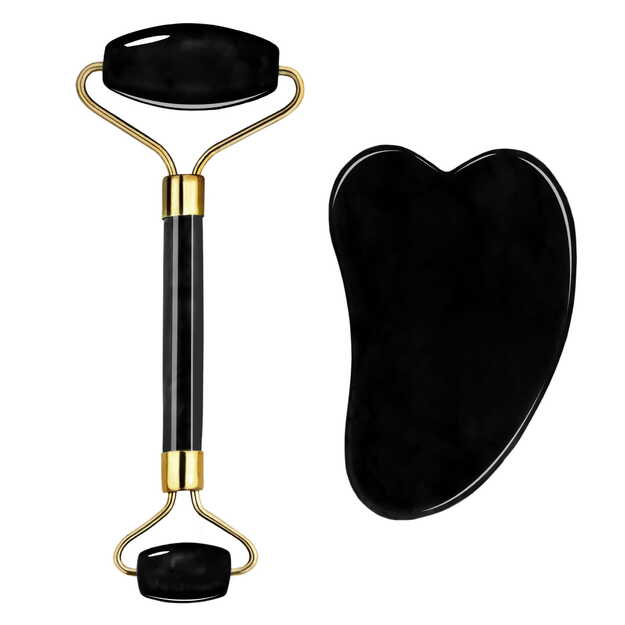 Veido masažo rinkinys – gua sha plokštelė + volelis 1