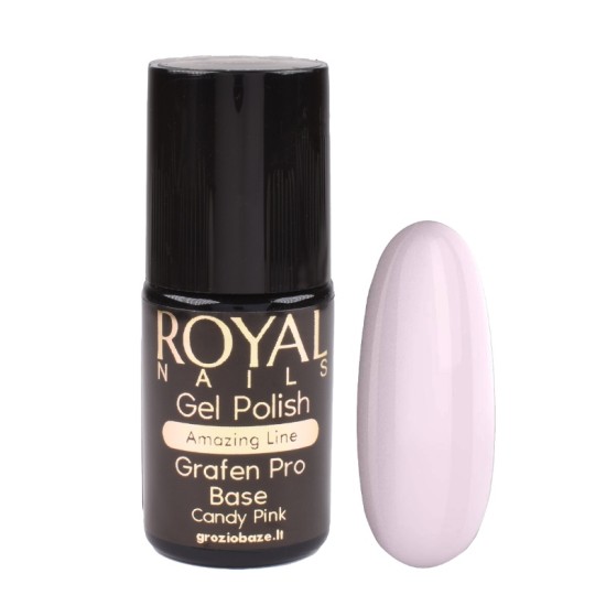 Kaučiukinis pagrindas geliniam lakavimui su atspalviu Royal Nails Grafen Pro Base Candy Pink