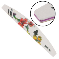 Laivelio formos dildė manikiūrui 100/180 supakuota su gėlės atvaizdu