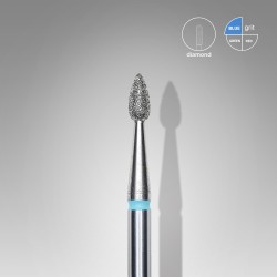 Deimantinis antgalis frezai nagams Staleks “lašas” mėlynas, galvutės skersmuo 2,3 mm/darbinė dalis 5 mm