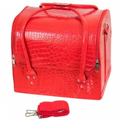 Raudonos spalvos odos imitacijos kosmetikos lagaminas