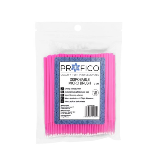 Mikro blakstienų aplikatoriai 2 mm Profico rožiniai maišelyje 100 vienetų