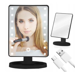 Šviečiantis kosmetinis veidrodėlis LED USB - Juodas