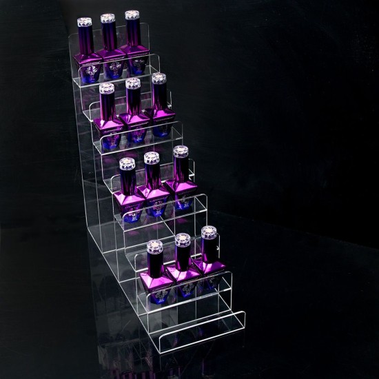 Siauras ir aukštas ekspozicinis stovelis nagų lako buteliukams su 8 lentynomis